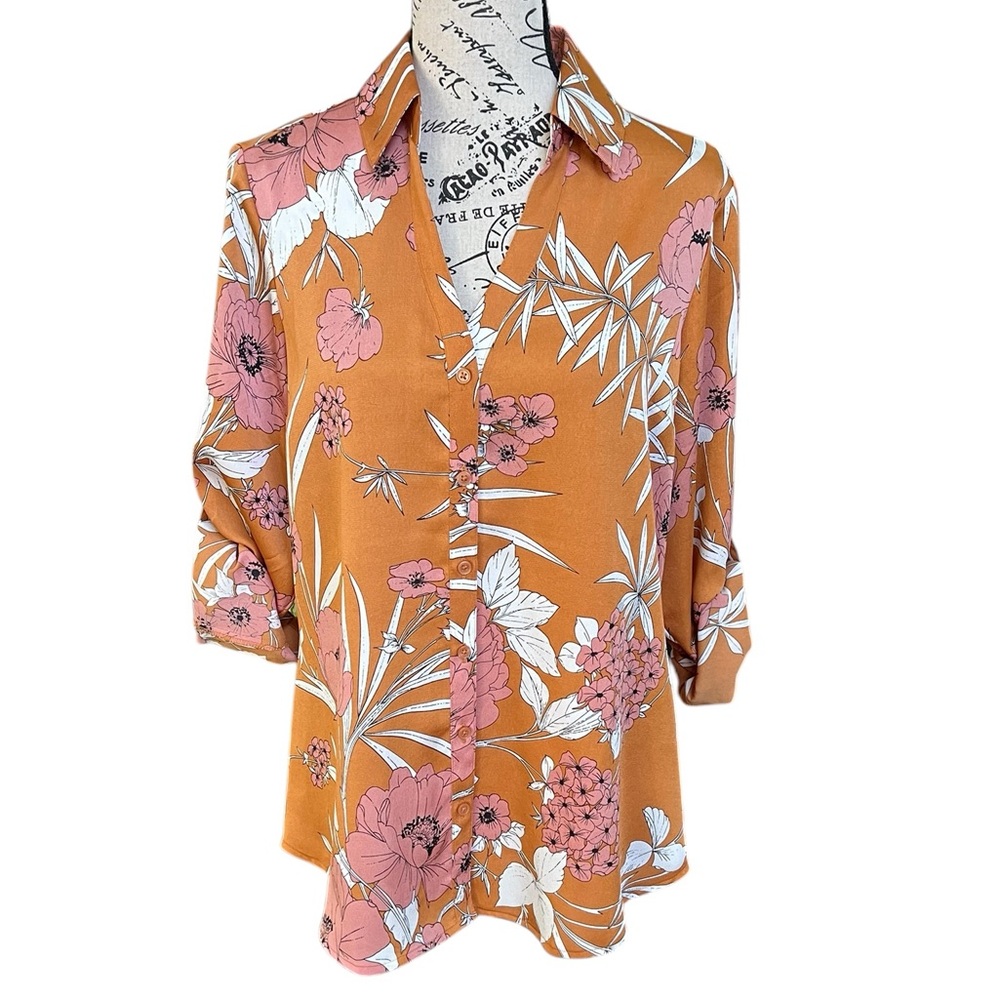 Express Floral Button-Up Blouse